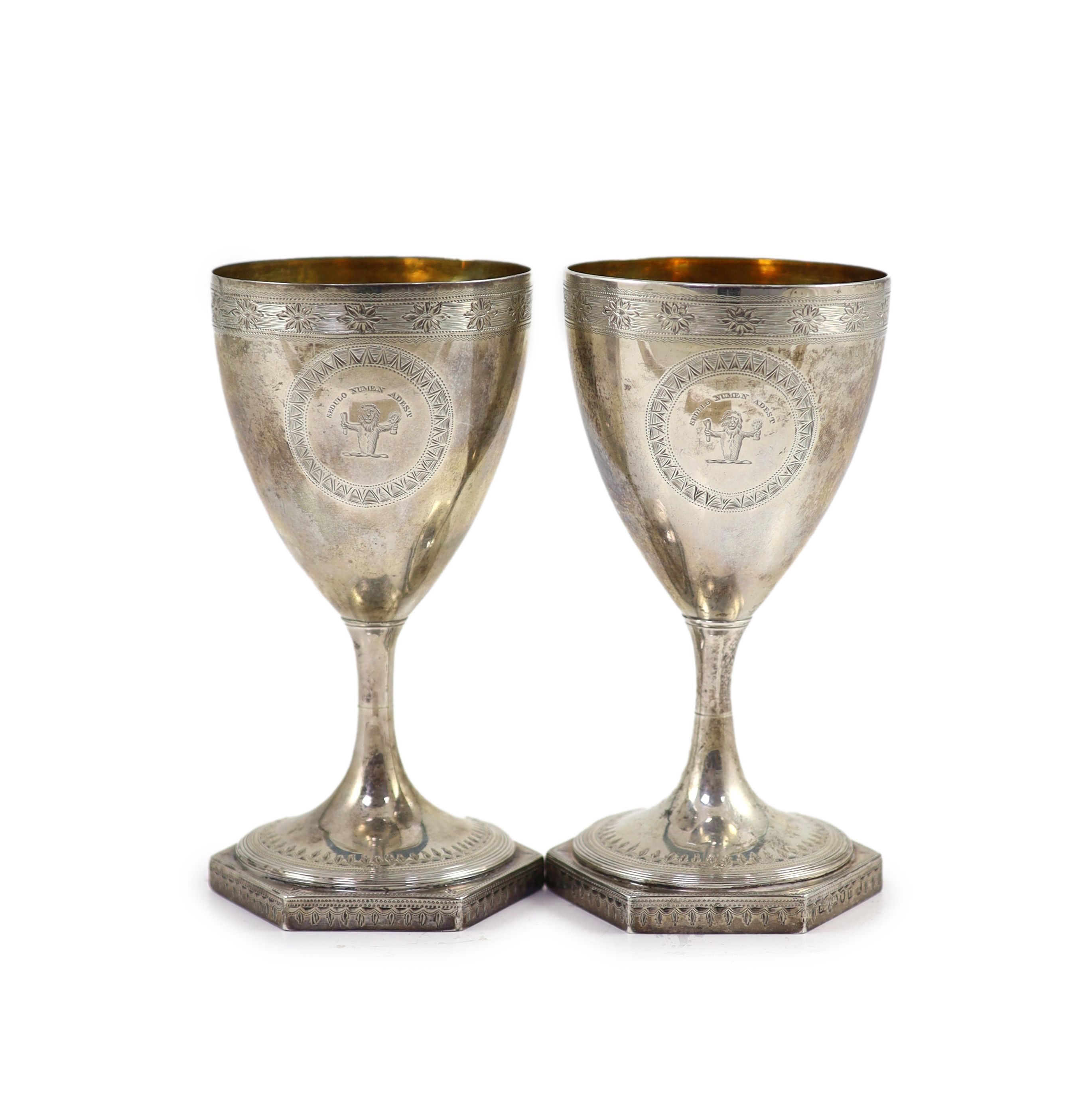 A pair of George III silver goblets, by Benjamin Mountigue